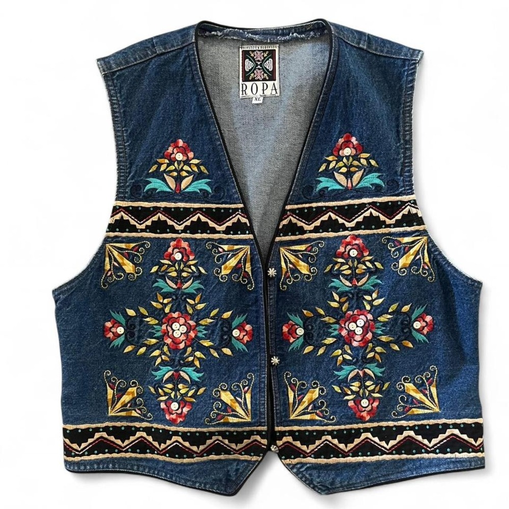Vintage Ropa womens western denim embroidered vest XL